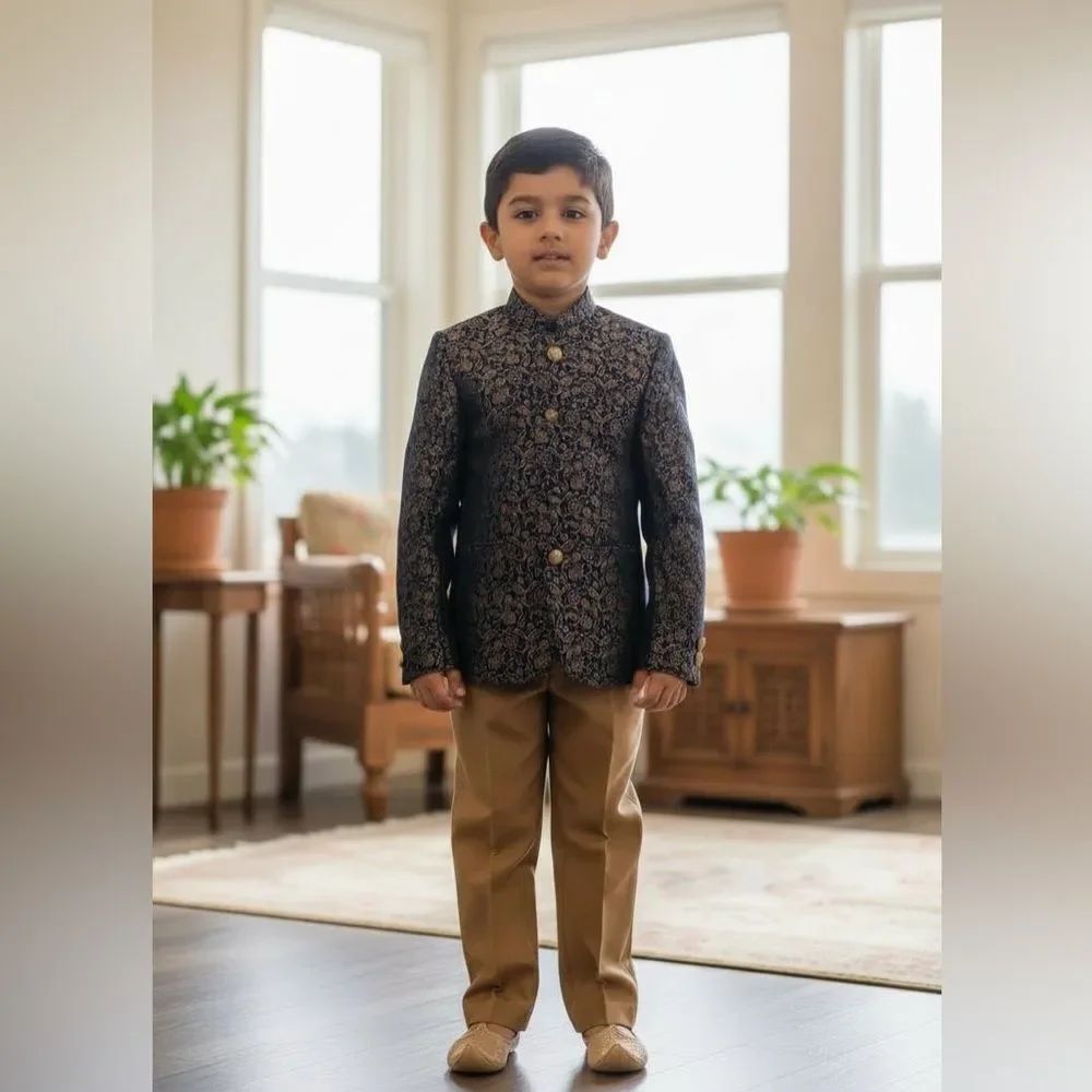 Mohanlal Sons Kids Brocade Sherwani Jacket Blazer – Size 2 – Formal Indian Wear